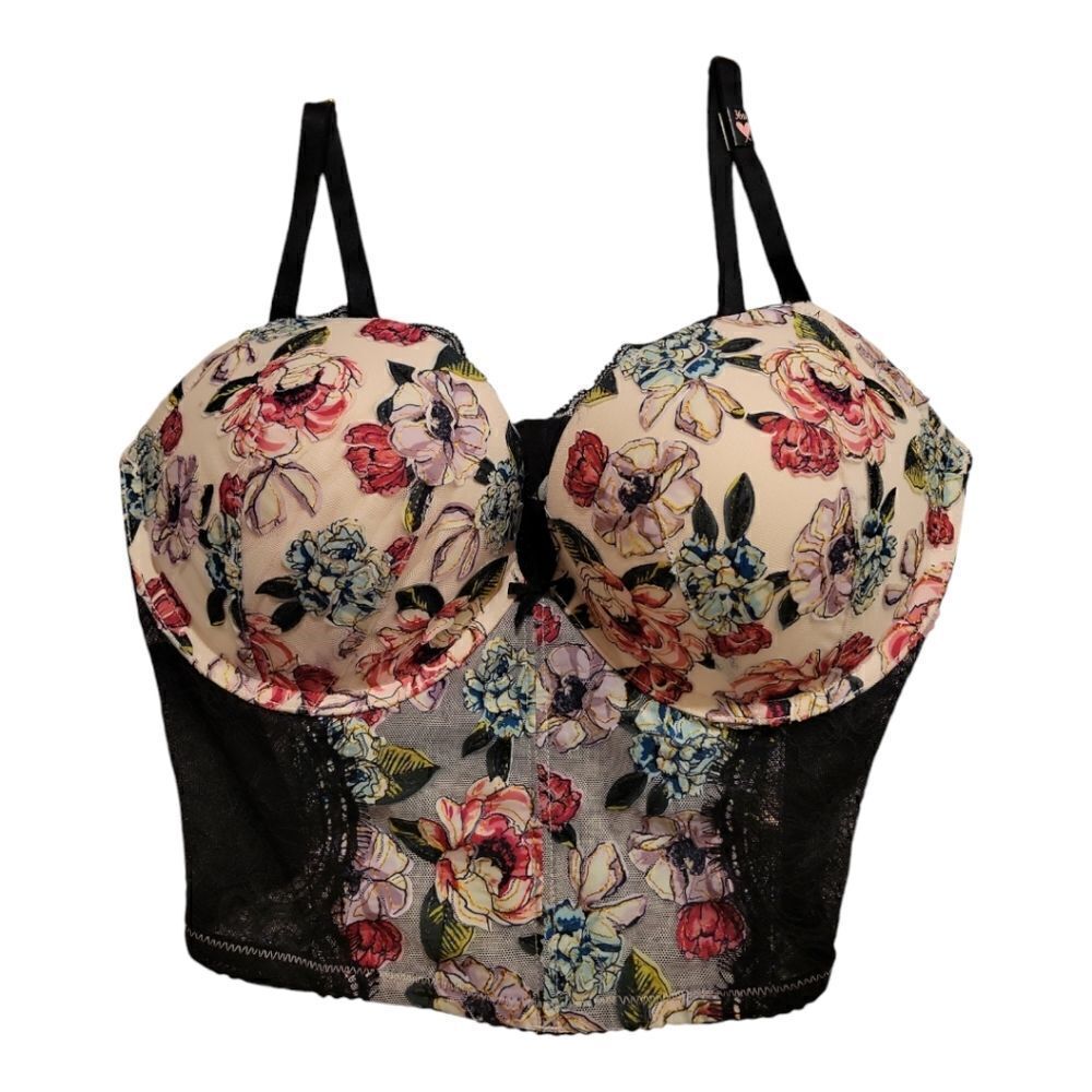 Victoria's Secret Floral Corset Bra PUSH UP 1 Cup Larger 36D NWT